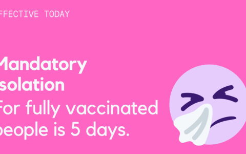 Mandatory Isolation Requirement for fully vaccinated people reduces to 5 days.