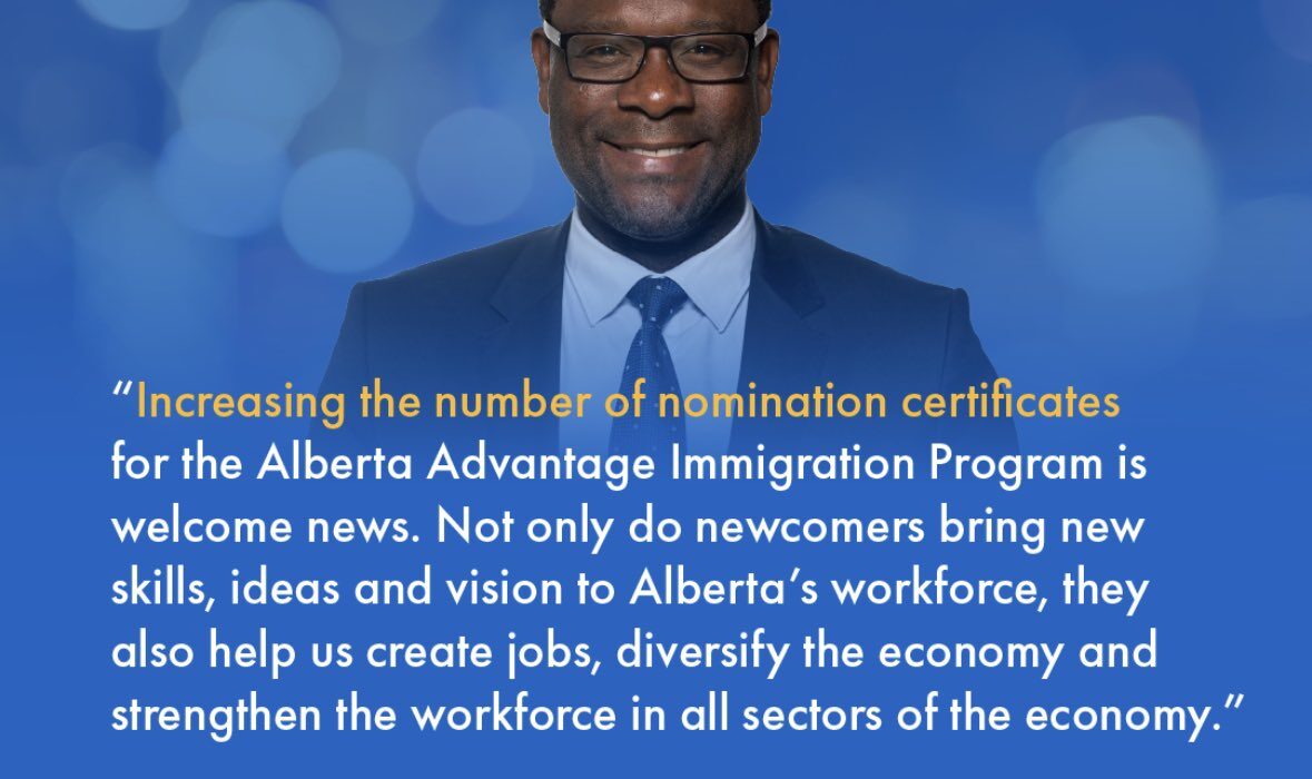 I welcome the Federal Government’s decision to increase the number of nominations under the Alberta Advantage Immigration Program (AAIP). While this fall short of our overall asks, Alberta’s quota will increase from 6,500 nominations to 9,750 this year,