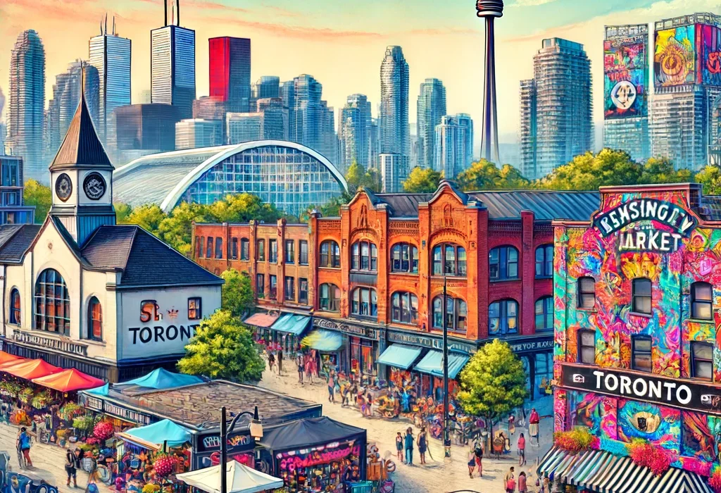 A vibrant scene of Toronto featuring local spots