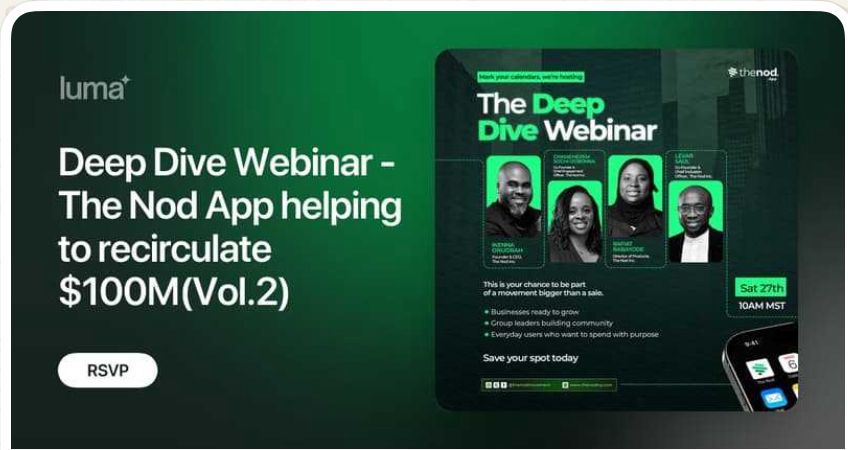 Join us for a Deep Dive into The Nod App: Helping to Recirculate $100M(Vol.2) on September 27. This interactive session will walk you through the impact and opportunities within the movement, and how your business can be part of it.